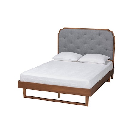 Baxton Studio Roald Mid-Century Modern Grey Fabric and Walnut Brown Wood King Size Platform Bed 246-12645-9412-ZORO